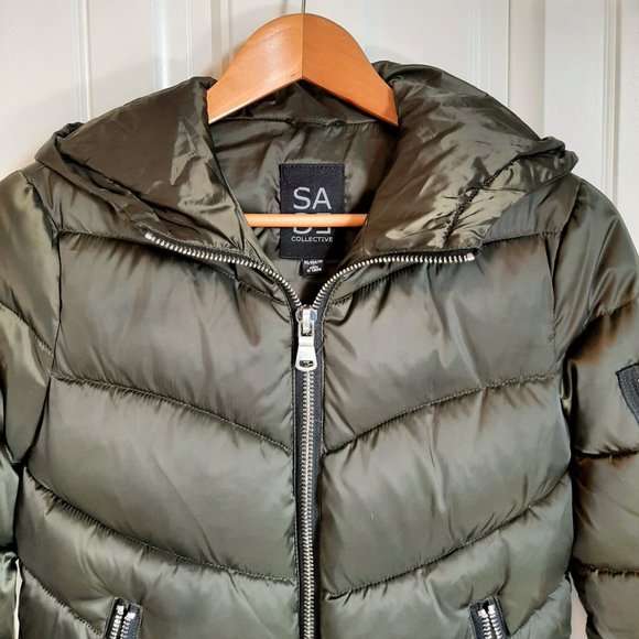 Sage Collective Army Green Cropped Puffer Jacket XS - Picture 2 of 9